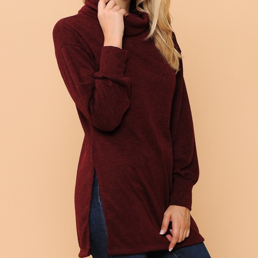 Turtleneck Oversized Sweater - Burgundy